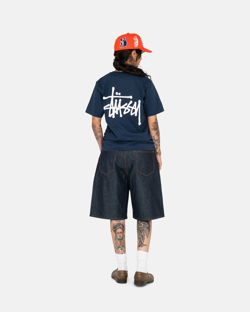 Navy Stussy Basic Men's T Shirts | VNI-823406