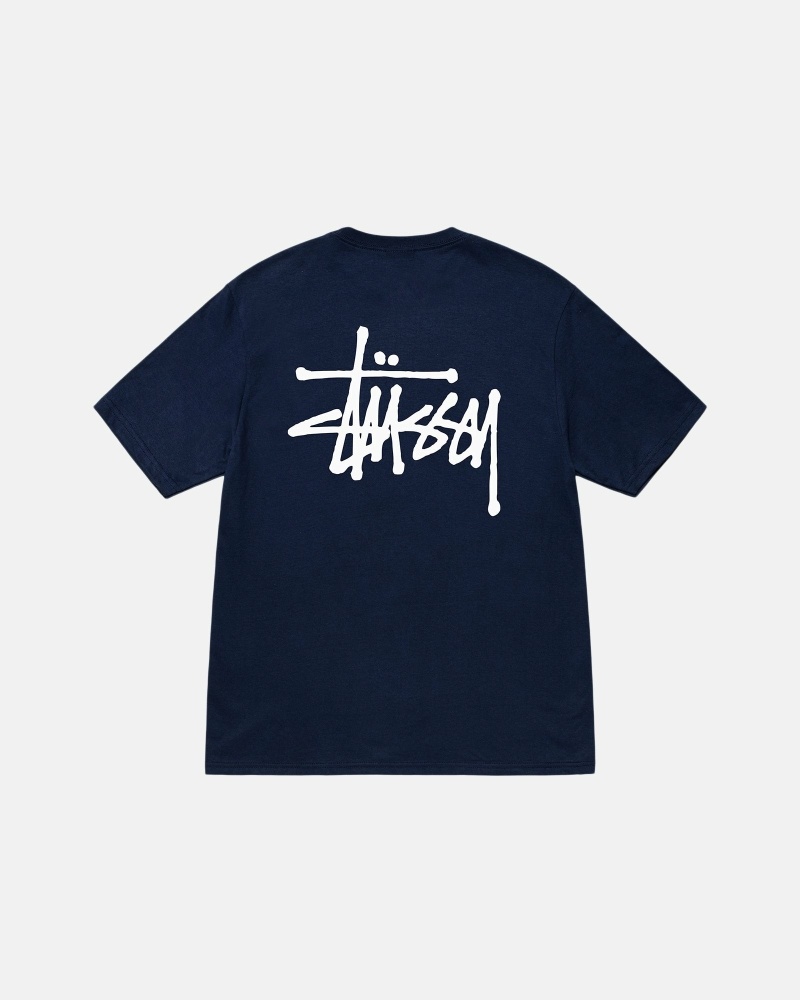 Navy Stussy Basic Men\'s T Shirts | VNI-823406