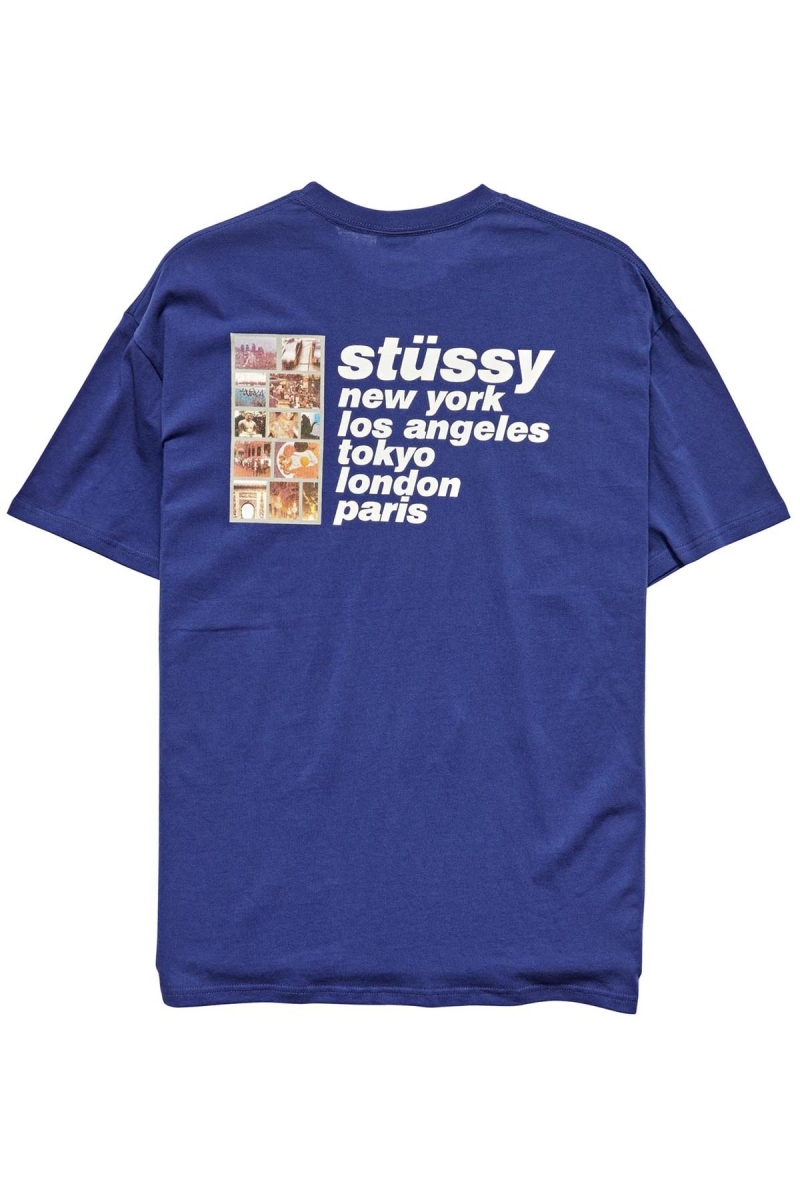 Navy Stussy Italic College SS Men's T Shirts | QAD-396742