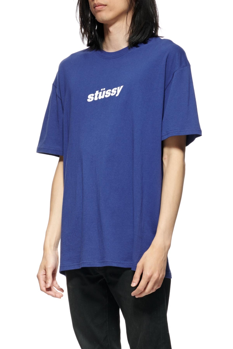 Navy Stussy Italic College SS Men's T Shirts | QAD-396742