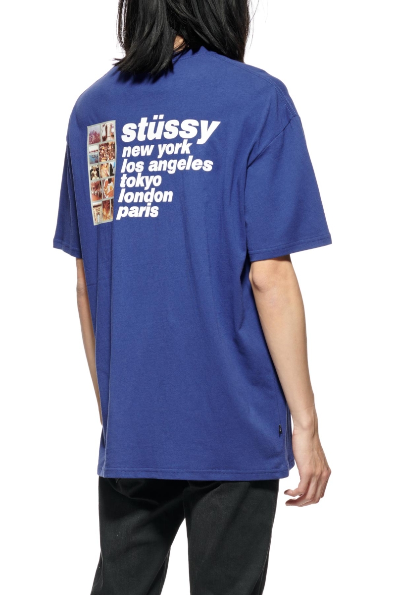 Navy Stussy Italic College SS Men's T Shirts | QAD-396742