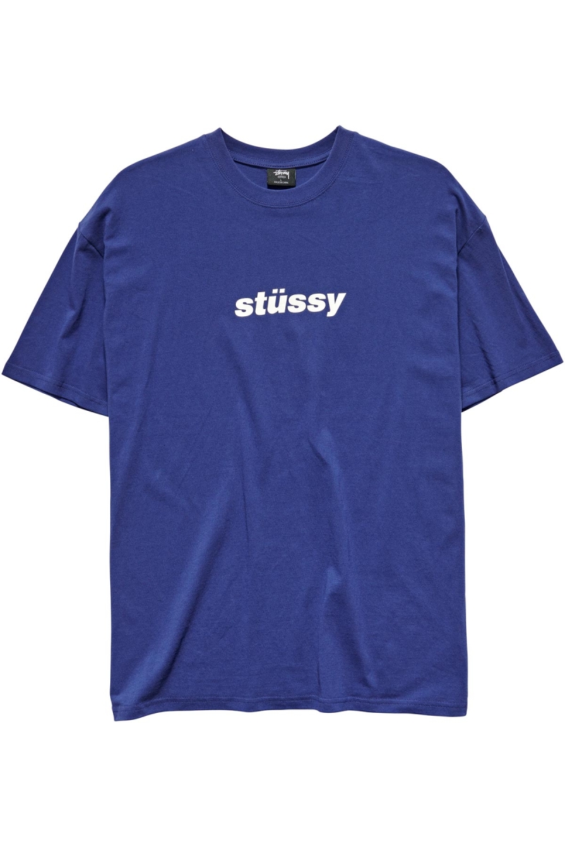 Navy Stussy Italic College SS Men\'s T Shirts | QAD-396742