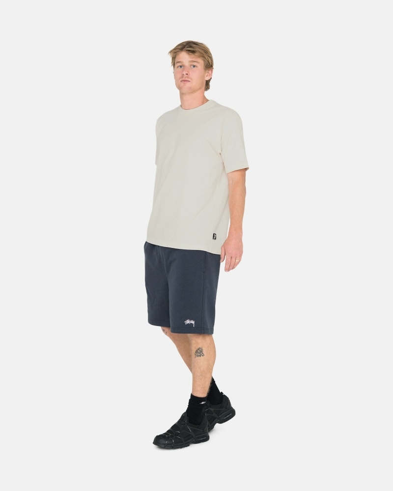 Navy Stussy Overdyed Stock Logo Sweat Men's Shorts | YEM-692857