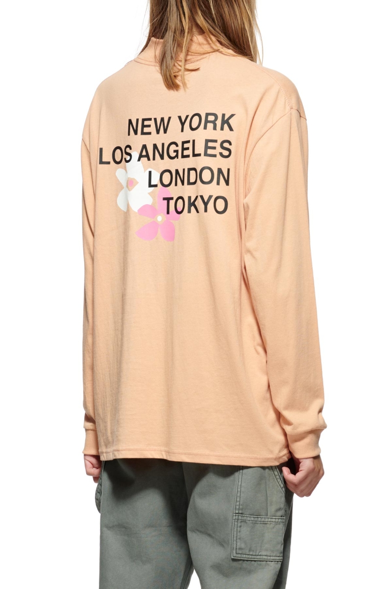 Orange Stussy City Flower Mock Neck LS Women's Sweatshirts | JHT-430928