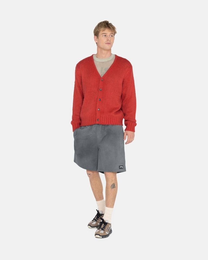 Red Stussy Brushed Cardigan Men's Knit Sweater | TJS-029386