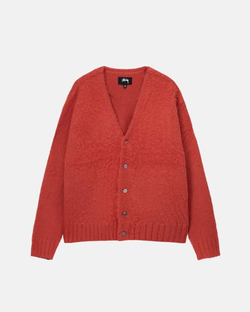 Red Stussy Brushed Cardigan Men\'s Knit Sweater | TJS-029386