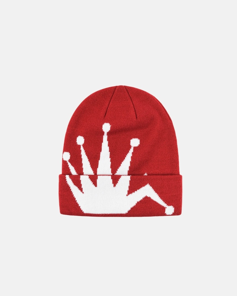 Red Stussy Crown Jacquard Cuff Men\'s Beanie | TRX-536980