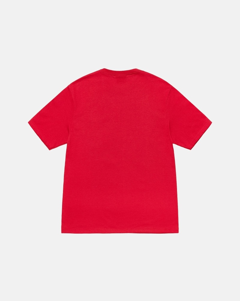 Red Stussy Stamp Men's T Shirts | QJS-362750