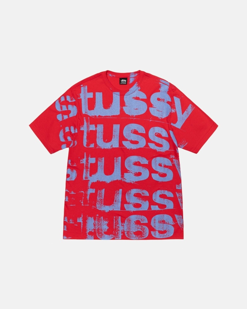 Red Stussy Stamp Men\'s T Shirts | QJS-362750