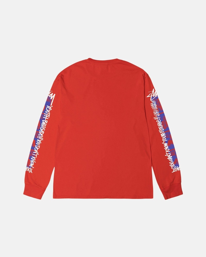Red Stussy Youth Brigade Pigment Dyed Ls Men's T Shirts | XBA-368095
