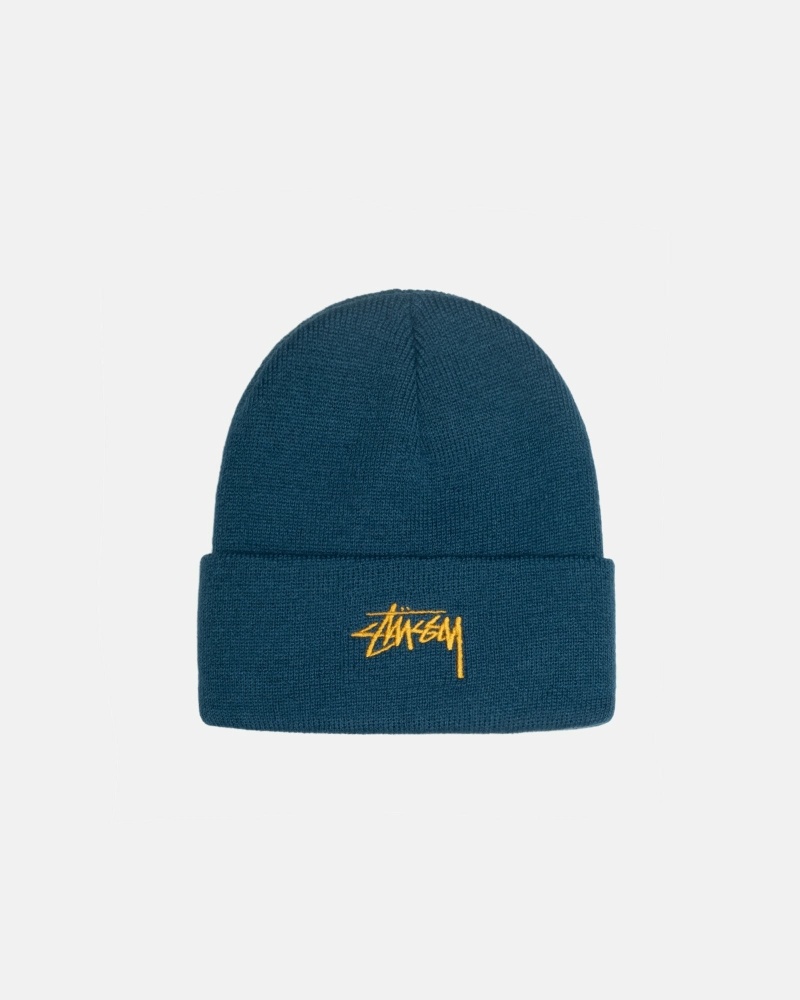 Turquoise Stussy Stock Cuff Men\'s Beanie | AUW-765241