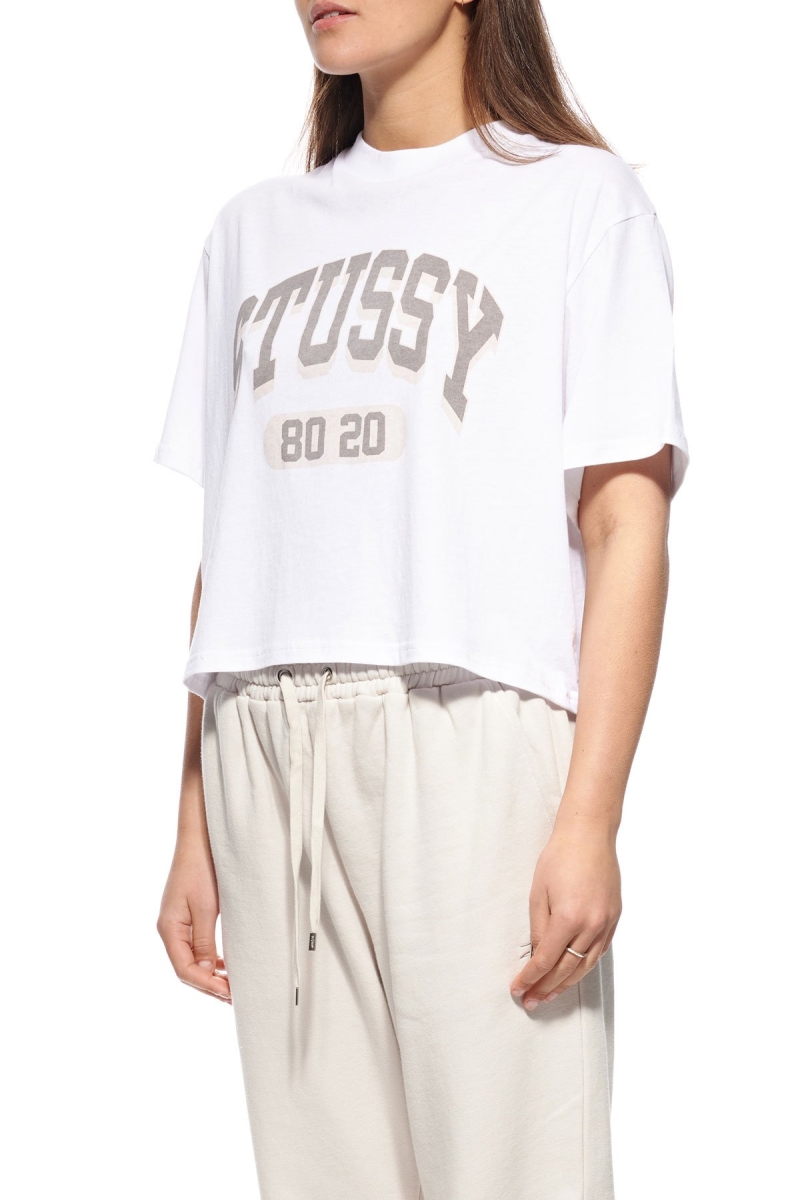 White Stussy College Boxy Women's T Shirts | BAI-694528