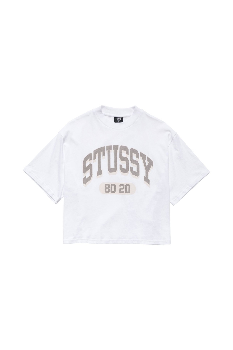 White Stussy College Boxy Women\'s T Shirts | BAI-694528