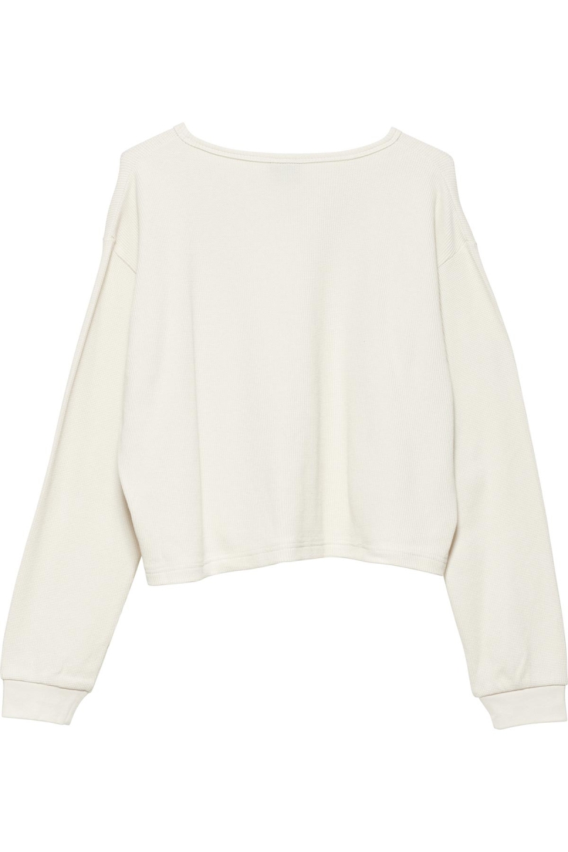 White Stussy Dylan Waffle Henley Women's Sweatshirts | BOG-859302