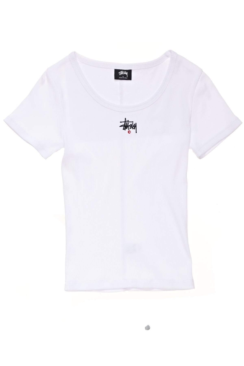 White Stussy Graffiti Rib SS Women\'s T Shirts | DLV-130982