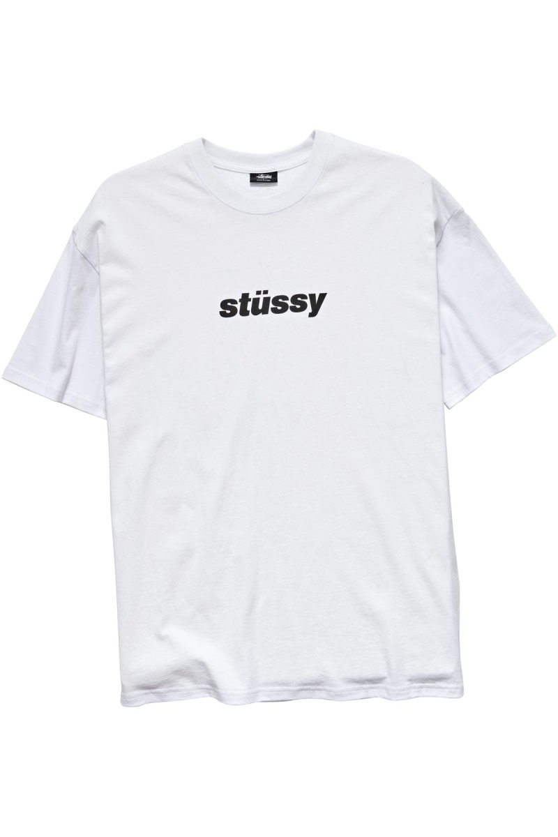 White Stussy Italic College SS Men's T Shirts | PNO-452869