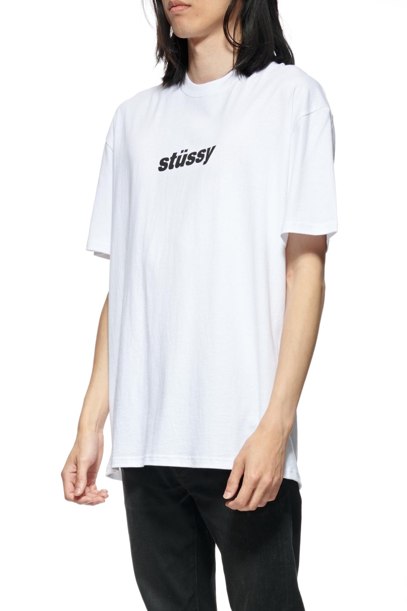 White Stussy Italic College SS Men's T Shirts | PNO-452869