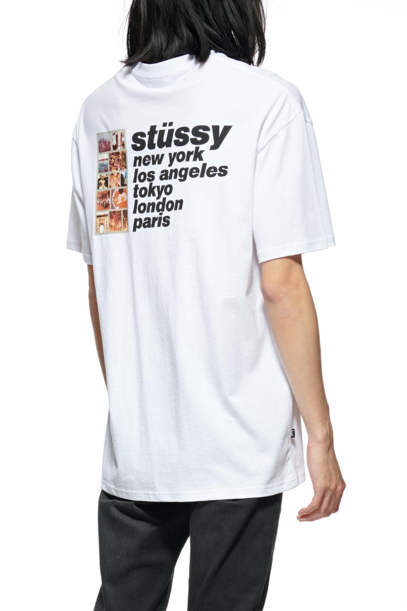 White Stussy Italic College SS Men's T Shirts | PNO-452869