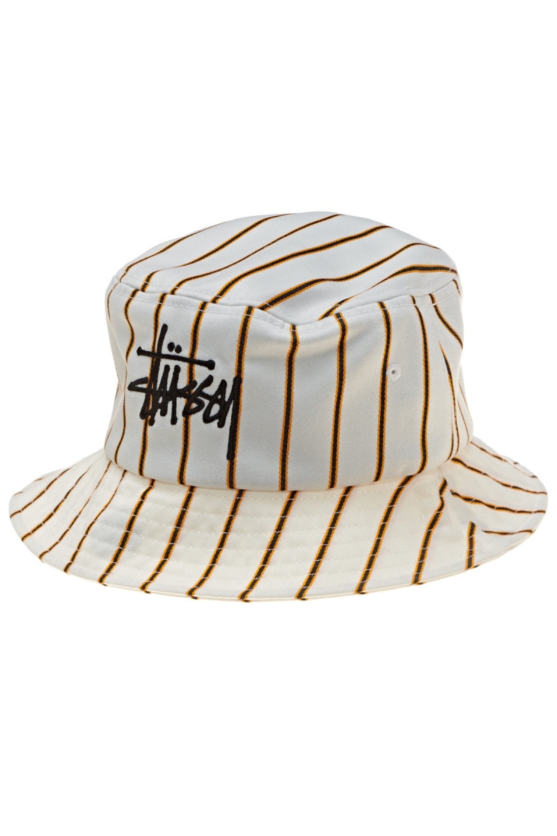 White Stussy Pinstripe Graffiti Bucket Men\'s Hats | IUZ-135084