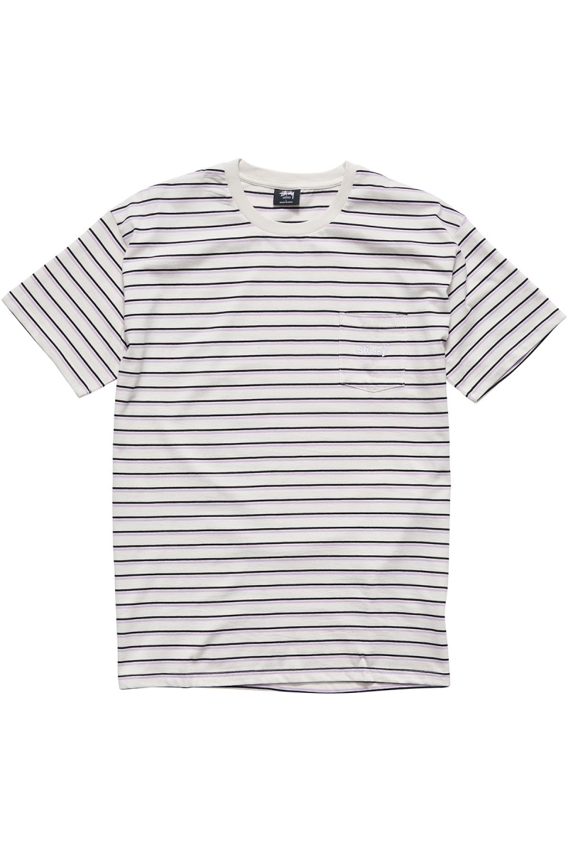 White Stussy Text Pocket Stripe Men\'s T Shirts | RQI-719254