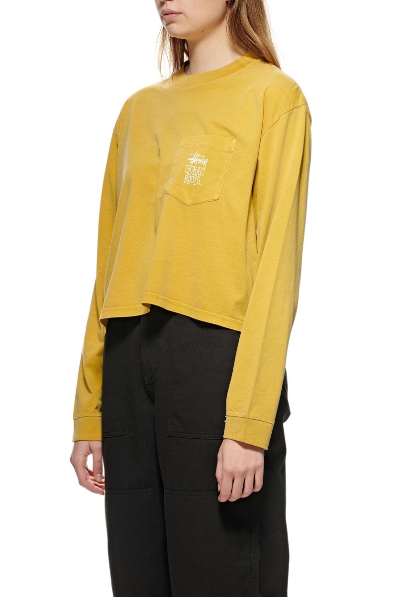 Yellow Stussy Graffiti Pigment LS Boxy Women's Sweatshirts | VIT-762059