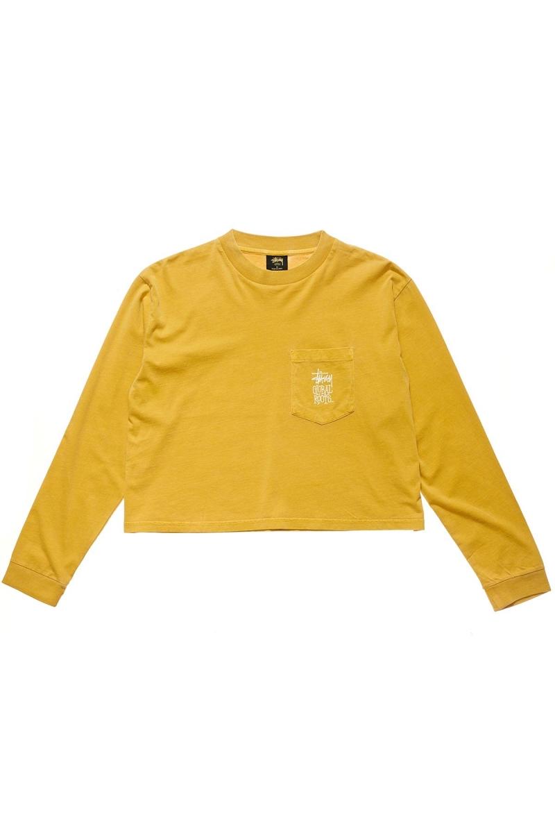 Yellow Stussy Graffiti Pigment LS Boxy Women\'s Sweatshirts | VIT-762059