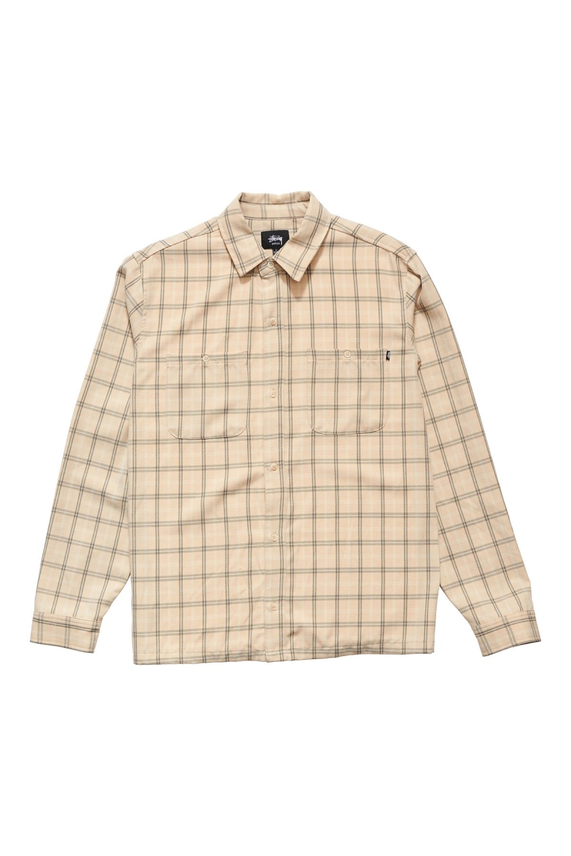 Yellow Stussy Mellow Check LS Men\'s Shirts | PBU-503614