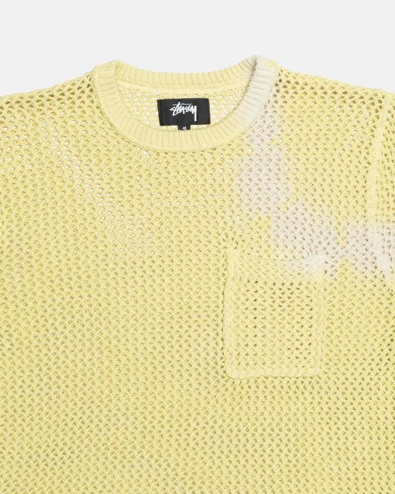 Yellow Stussy O'Dyed Heavyweight Mesh Crew Men's T Shirts | XKO-032197