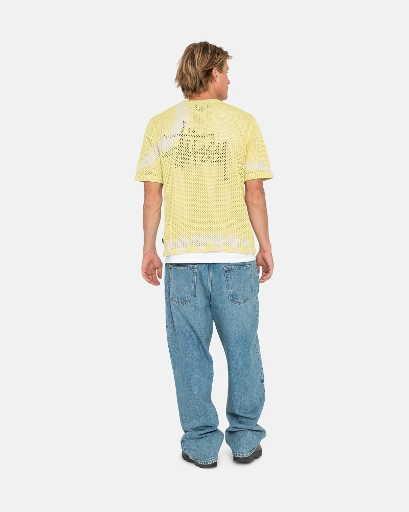 Yellow Stussy O'Dyed Heavyweight Mesh Crew Men's T Shirts | XKO-032197