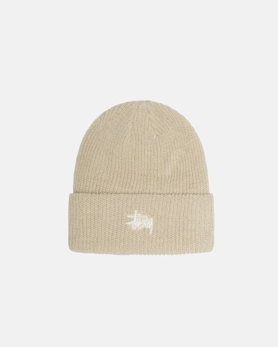 Beige Stussy Basic Cuff Men's Beanie | TAP-519830