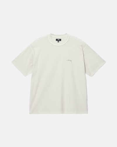 Beige Stussy Lazy Men's T Shirts | CHT-860957