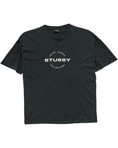 Black Stussy City Circle SS Men's T Shirts | LOD-389605