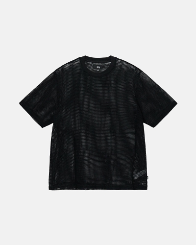 Black Stussy Cotton Mesh Ss Crew Men's T Shirts | GQR-621390