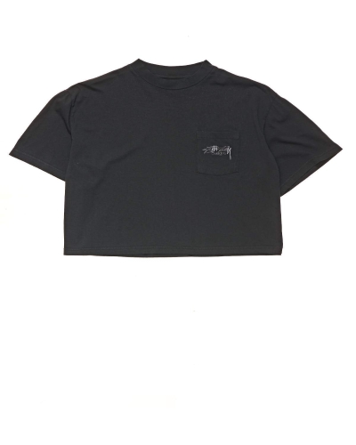 Black Stussy Designs Pocket Boxy Women's T Shirts | REB-256471