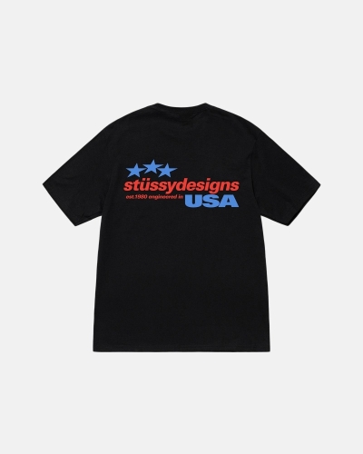 Black Stussy Designs USA Men's T Shirts | ZDV-631957