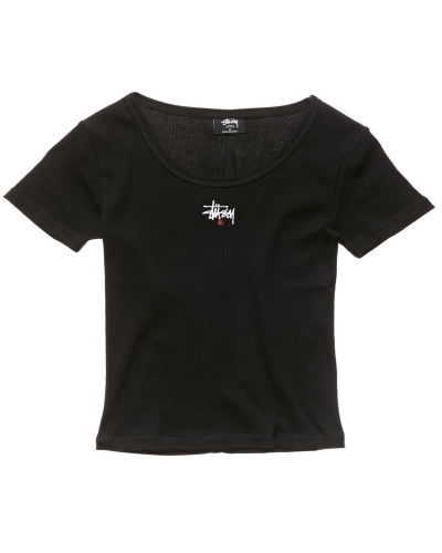 Black Stussy Graffiti Rib SS Women's T Shirts | XDU-837105
