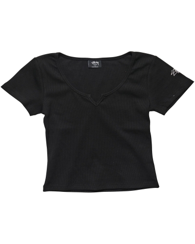 Black Stussy Mission Rib Insert Women's T Shirts | EXQ-321586
