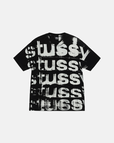 Black Stussy Stamp Men's T Shirts | HZI-576401