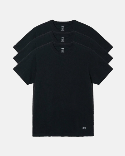 Black Stussy Undershirt - 3 Pack Men's T Shirts | LGQ-960158