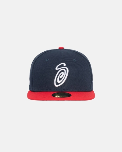 Blue Red Stussy Curly S 59Fifty New Era Men's Caps | XOI-478652