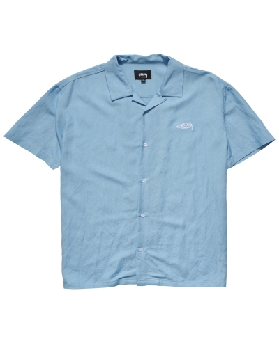 Blue Stussy Designs Linen SS Men's Shirts | XHD-259381