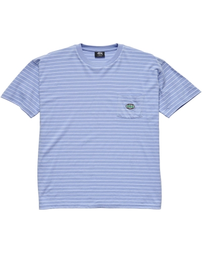 Blue Stussy Dig Stripe SS Pocket Men's T Shirts | GVA-391486