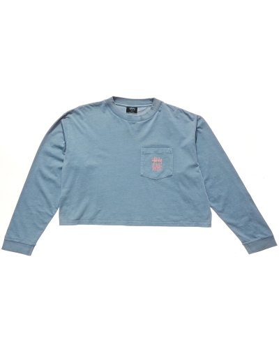 Blue Stussy Graffiti Pigment LS Boxy Women's Sweatshirts | KXP-035876