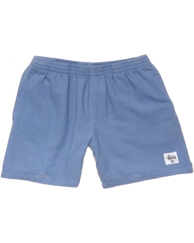 Blue Stussy Grid Seersucker Beach Men's Shorts | RNX-864259