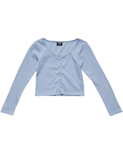 Blue Stussy Mission Rib Button Through Women's Sweatshirts | LIF-842935