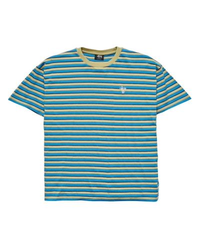 Blue Stussy Morning Stripe SS Men's T Shirts | QXF-421596