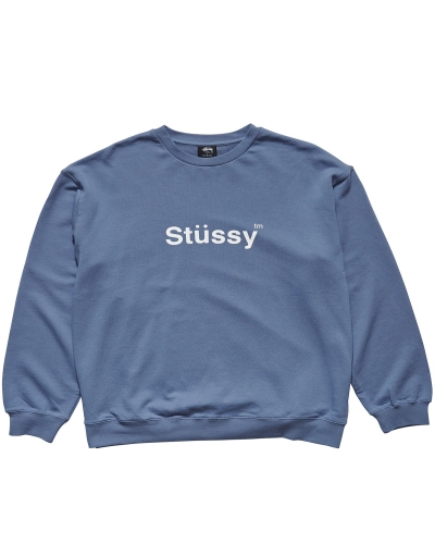 Blue Stussy Text Crew Men's Sweaters | UHF-263194