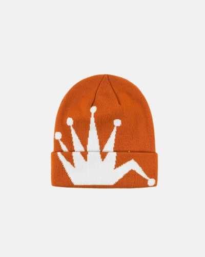 Brown Stussy Crown Jacquard Cuff Men's Beanie | LED-716245