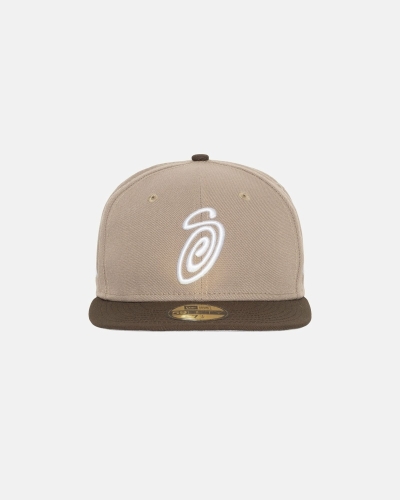 Brown Stussy Curly S 59Fifty New Era Men's Caps | KIQ-695438