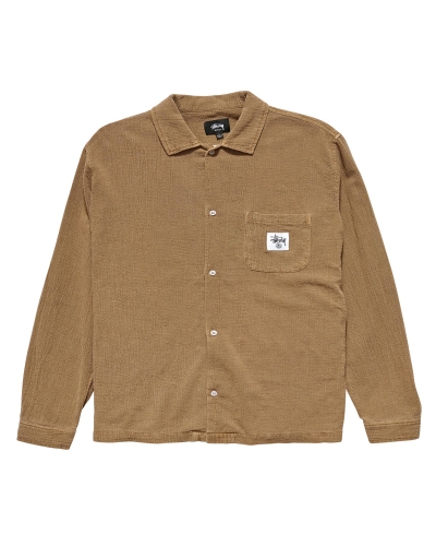 Brown Stussy Grid Seersucker LS Men's Shirts | VDO-834125